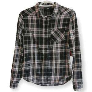 PAIGE Heritage Plaid Flannel Button Up in Black,  White, and Rosewater Pink XS